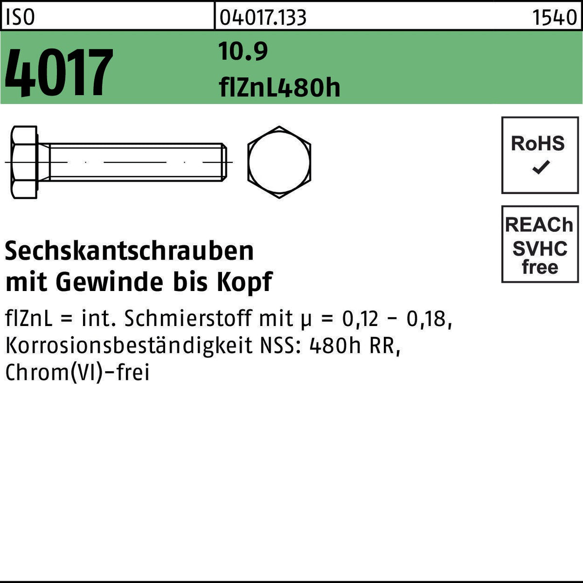 Sechskantschraube ISO 4017 VG M6x35 10.9 zinklamellenbesch. 200 Stück von BUFAB