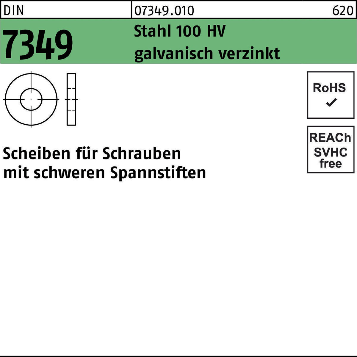F. REYHER DIN 7349 Scheiben 19x44x8 mm Stahl 100 HV