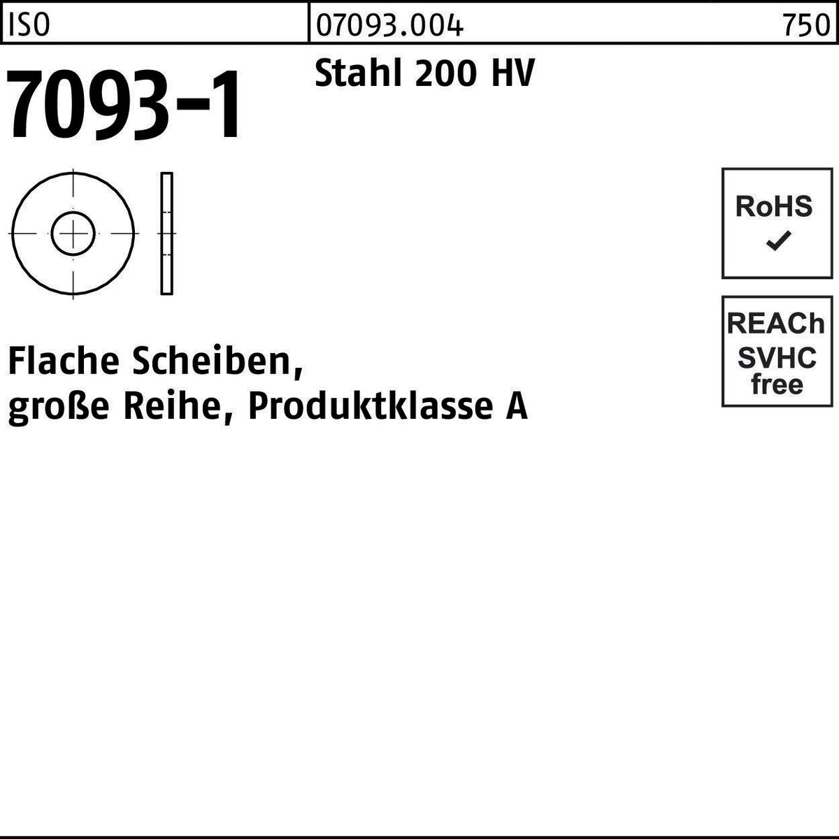 Unterlegscheibe ISO 7093-1 8 mm Stahl 200 HV – 500 Stück von F. REYHER