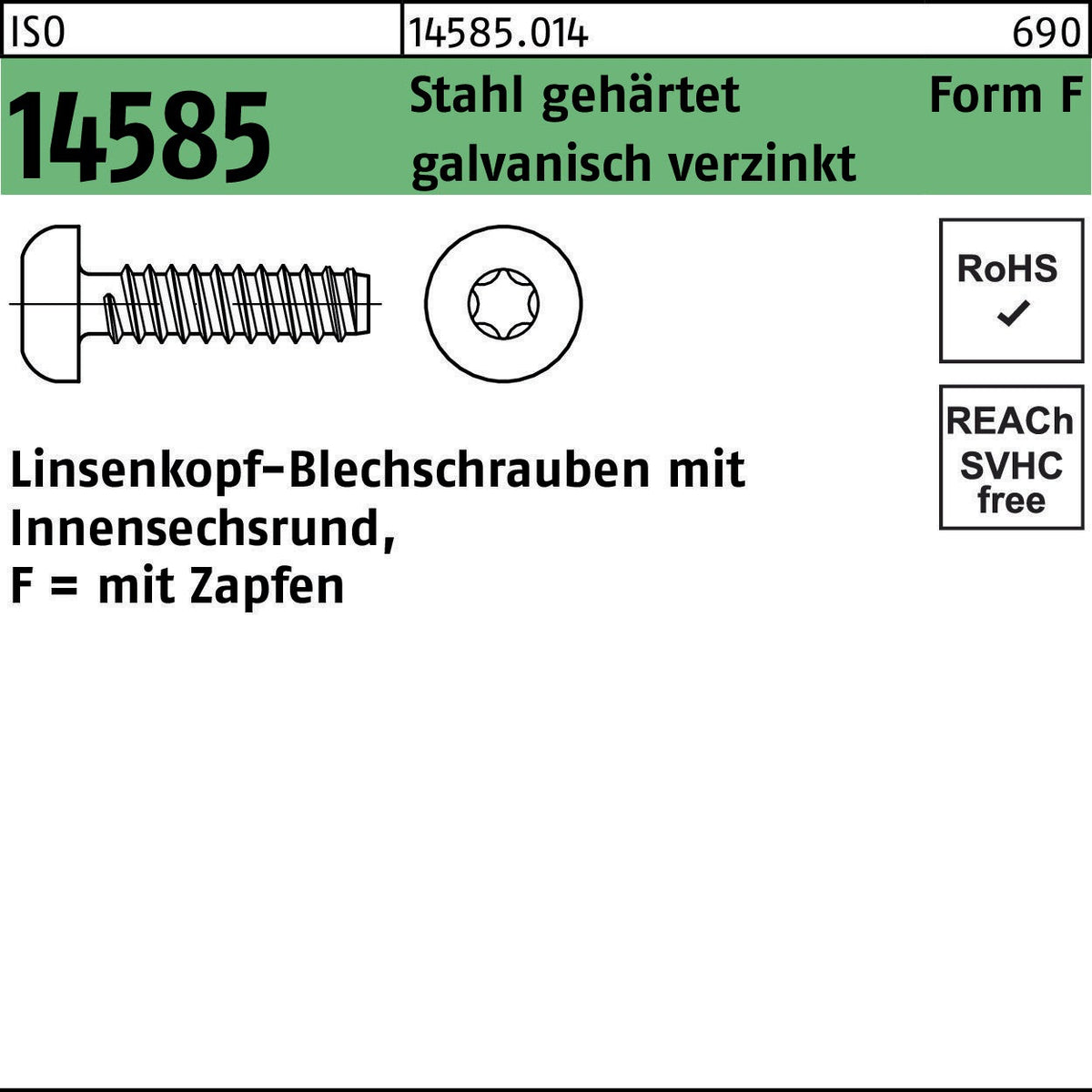 F. REYHER Linsenblechschraube ISO 14585 Form F 2,9x4,5 mm Stahl verzinkt 2000 Stück