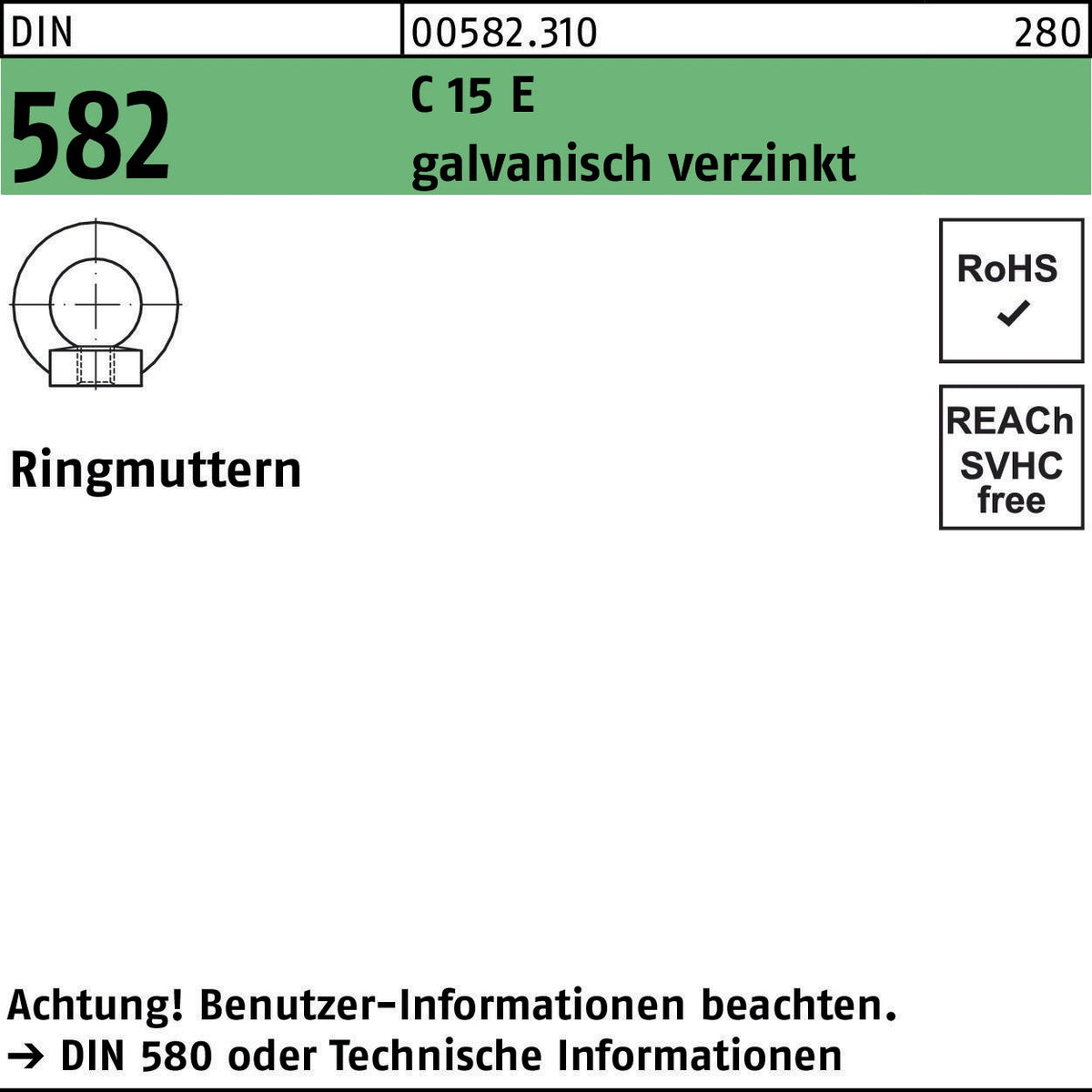 F. REYHER Ringmutter DIN 582 M6 C 15 E – 25 Stück
