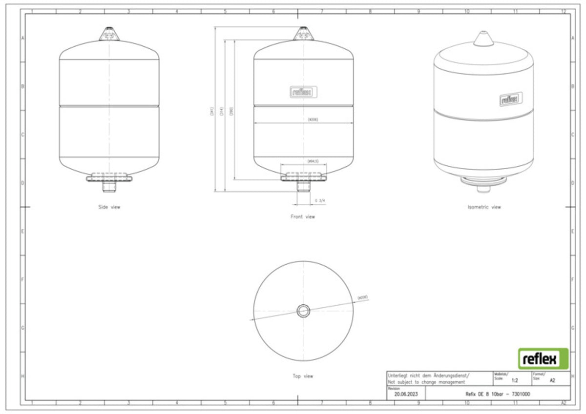 Reflex Refix DE 8 Membran-Druckausdehnungsgefäß, blau, 10 bar, 8 Liter
