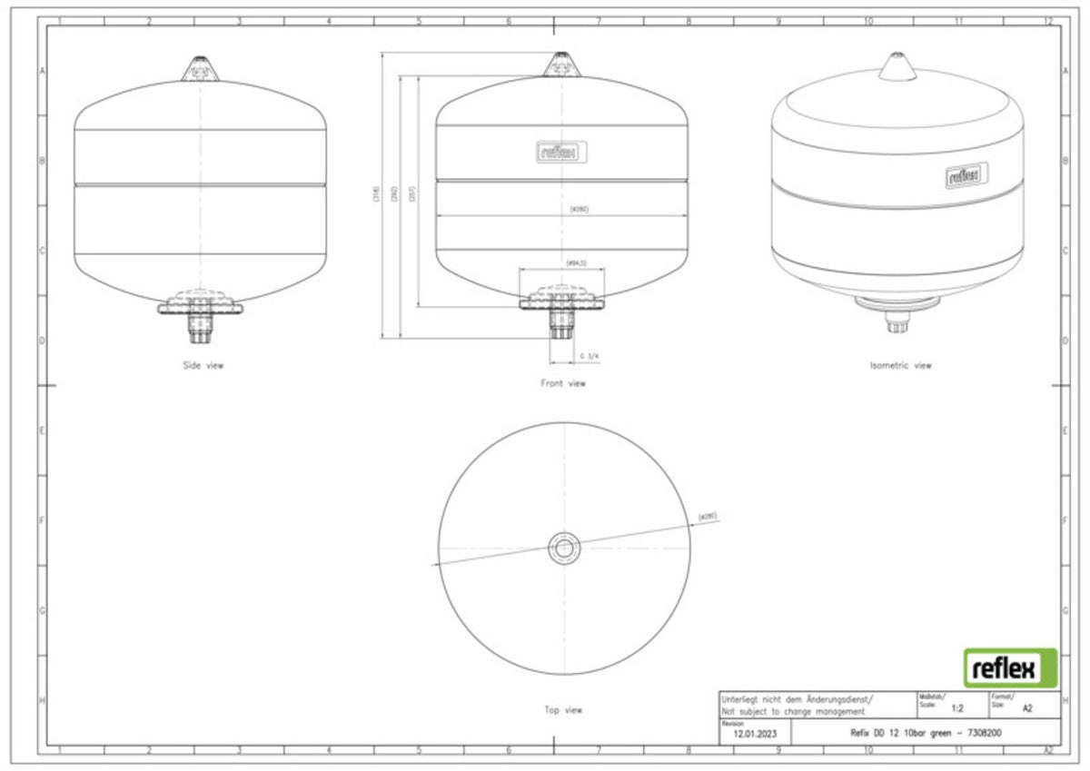 Reflex Refix DD 8 Membran-Druckausdehnungsgefäß, grün, 10 bar, 8 Liter
