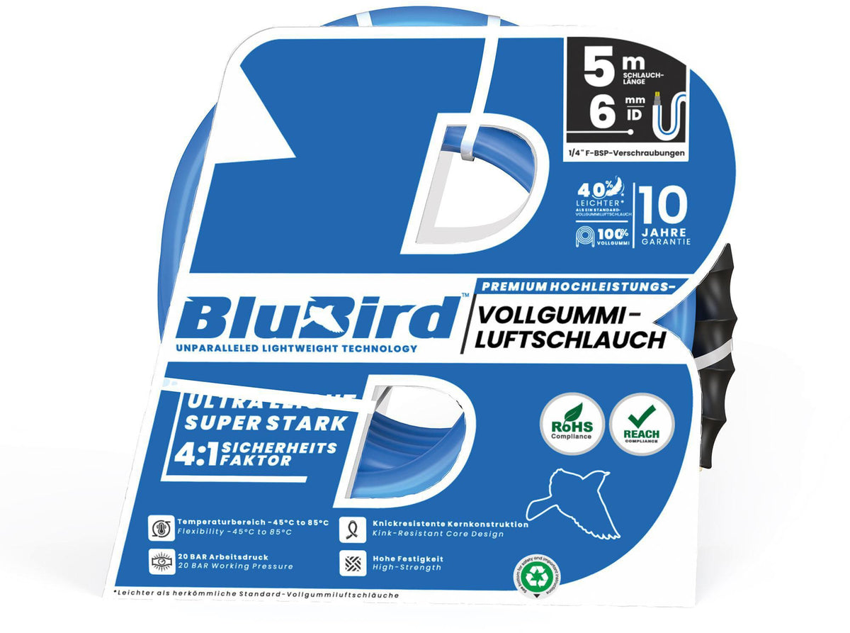 RIEGLER Werkstattschlauch-Set BluBird 10 m, ID 6 mm, AD 12 mm, Schnellverschlusskupplung