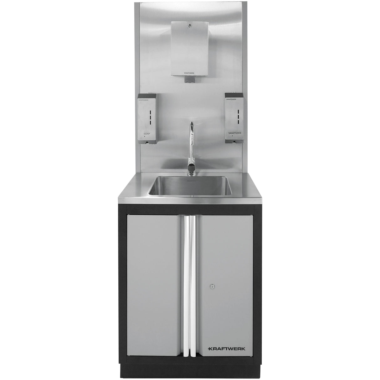Kraftwerk Mobilio Werkstatteinrichtung, Werkbank Unterschrank mit Spülbecken, Lochwand und Edelstahl-Ausstattung