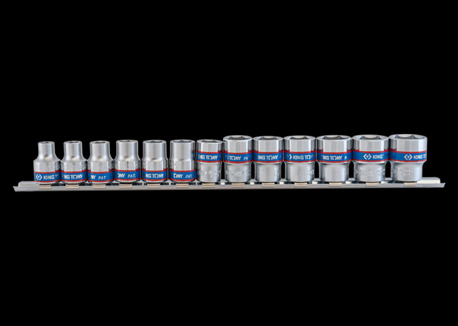 KING TONY Profi-Werkzeuge - 3/8" Steckschlüssel-Set, metrisch, Steckleiste - 13 tlg. 3513MR