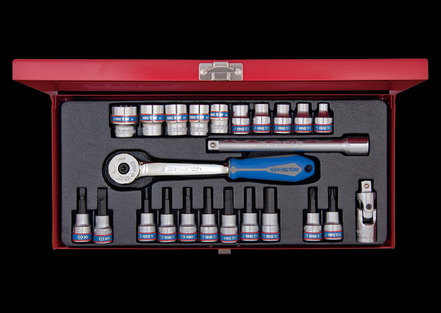 KING TONY Profi-Werkzeuge - 3/8" Steckschlüssel-Set, metrisch, Steckleiste - 24 tlg. 3524MR06