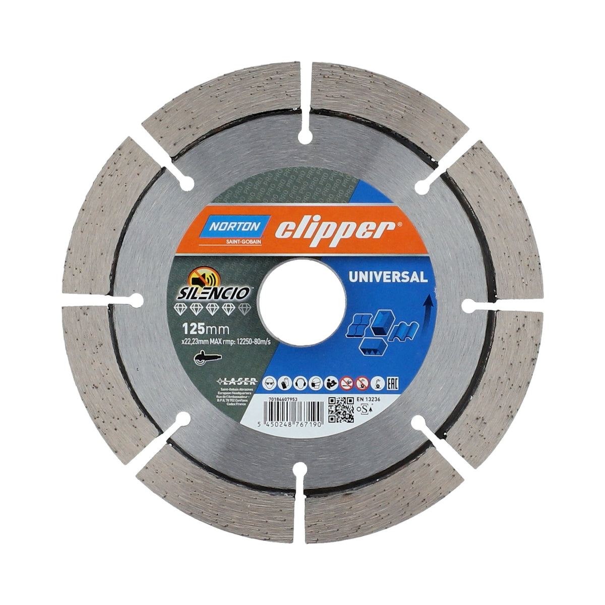 NORTON CLIPPER Diamanttrennscheibe Pro Universal Silencio 115 mm – 12 mm Segmente, leiser Schnitt