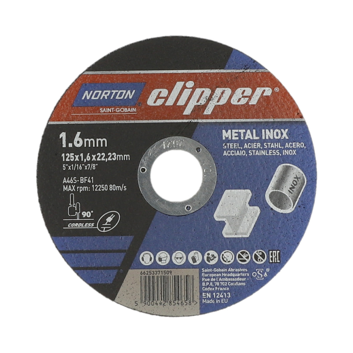 NORTON CLIPPER Trennscheibe 115 x 1,0 mm Typ 41 Metall-Inox, 13300 min-1, Bohrung 22,23 mm