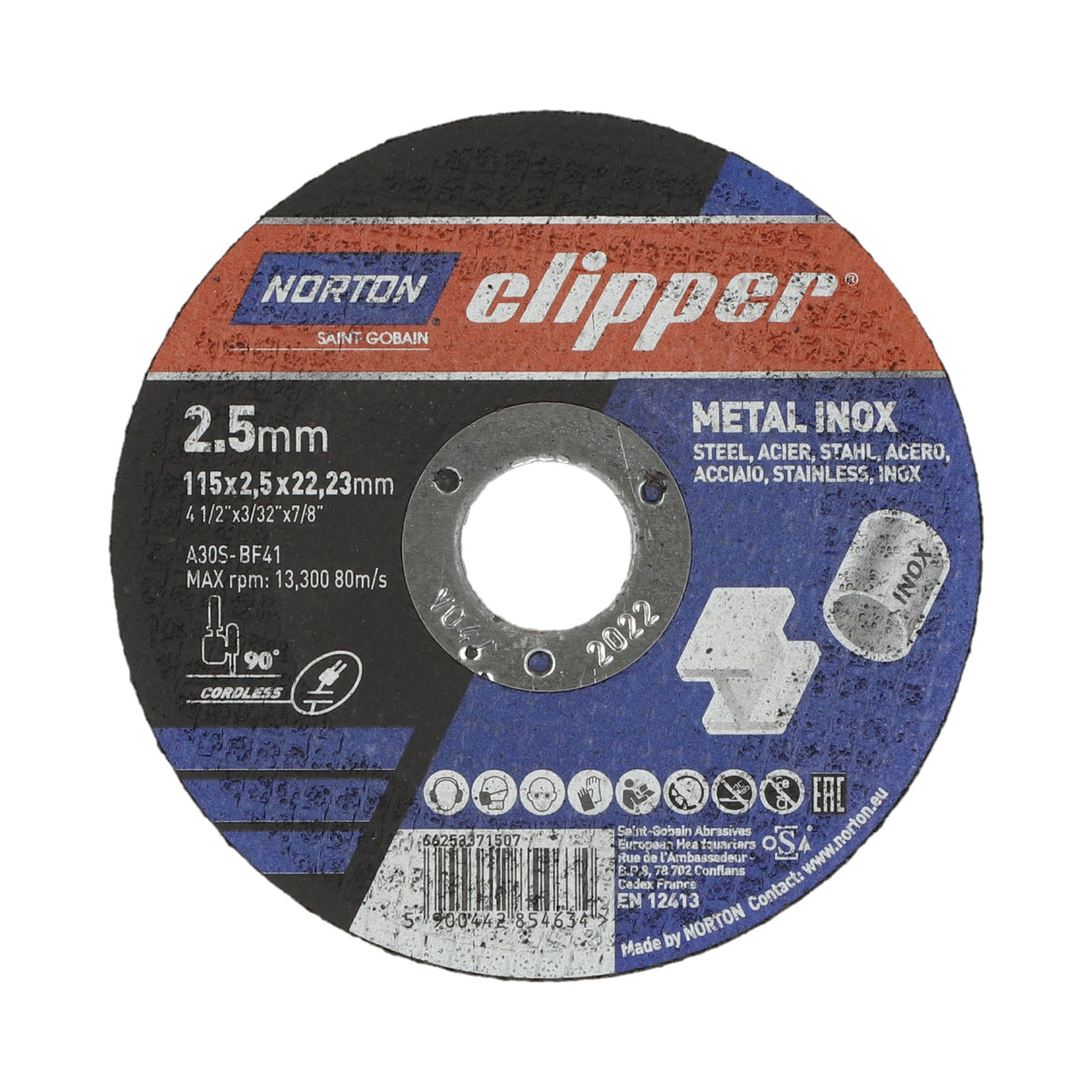 NORTON CLIPPER Trennscheibe 115 x 1,0 mm Typ 41 Metall-Inox, 13300 min-1, Bohrung 22,23 mm