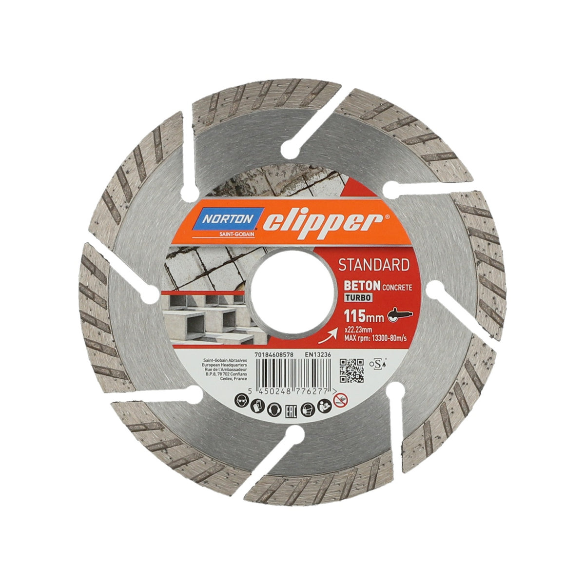 NORTON CLIPPER Diamanttrennscheibe Standard Beton Turbo 115 mm für Winkelschleifer