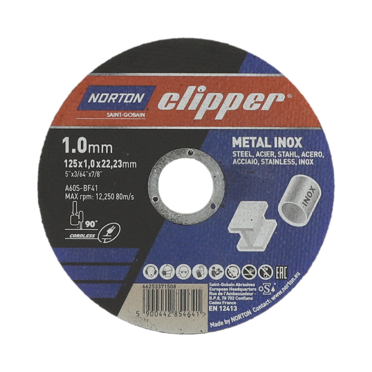 NORTON CLIPPER Trennscheibe 115 x 1,0 mm Typ 41 Metall-Inox, 13300 min-1, Bohrung 22,23 mm