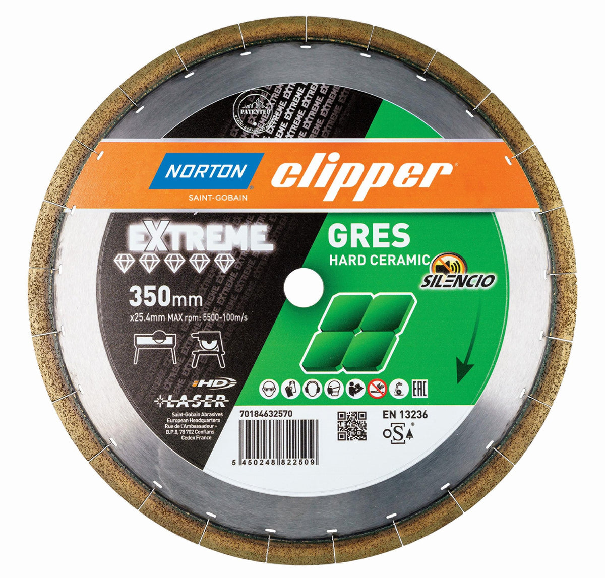 NORTON CLIPPER Diamanttrennscheibe Extreme Gres Ø115 mm für Feinsteinzeug und harte Fliesen