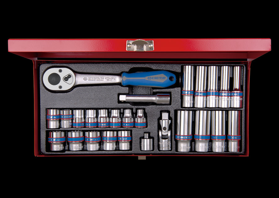 KING TONY Profi-Werkzeuge - 3/8" Steckschlüssel-Set, metrisch, Steckleiste - 26 tlg. 3027MR