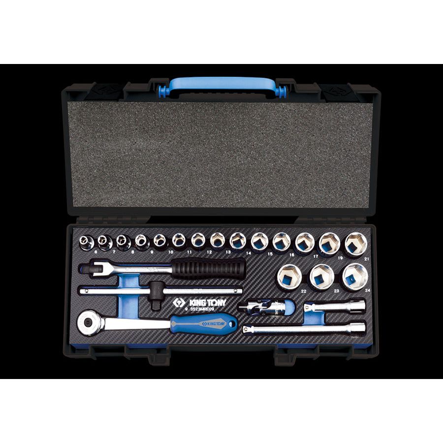 KING TONY Profi-Werkzeuge - 3/8" 6-Kant Steckschlüsselset, Zubehör, EVAWAVE - 23 tlg. 3523MRE09