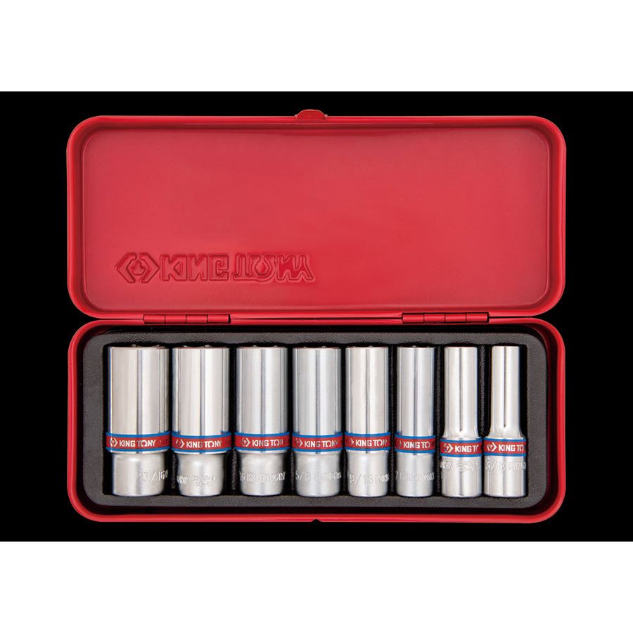 KING TONY Profi-Werkzeuge - 3/8" Zoll Steckschlüssel-Set, lang - 8 tlg. 3508SR