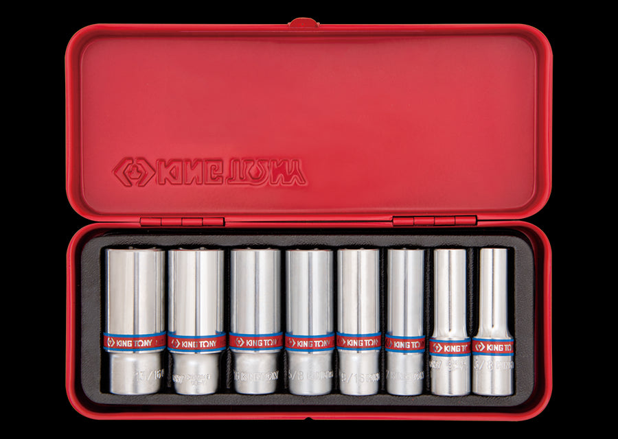 KING TONY Profi-Werkzeuge - 3/8" Zoll Steckschlüssel-Set, lang - 8 tlg. 3508SR