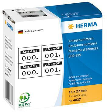 HERMA Nummernetikett 15 x 22 mm, weiß, rot bedruckt, Anlage/0-999, 1.000 Etiketten