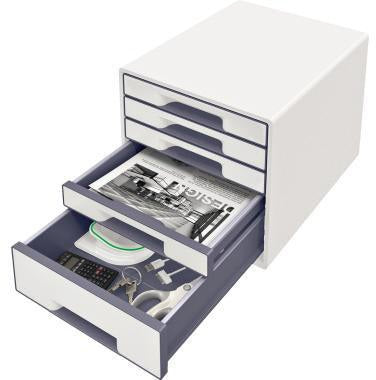 LEITZ Schubladenbox WOW CUBE 52142001 mit 5 Schubfächern, weiß/grau, stapelbar