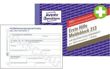 Avery Zweckform Meldeblock Erste Hilfe 312 A5 50 Blatt – DGUV-konformer Verbandblock
