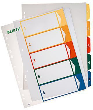 LEITZ Zahlenregister 1-5 DIN A4 volle Höhe PP farbig/transparent mit Easyprint