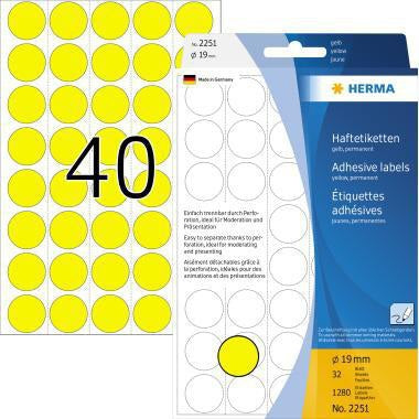 HERMA Markierungspunkt 2251, 19 mm, gelb, 1.280 Stück – Selbstklebende Papier-Etiketten