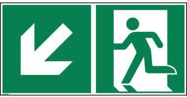 Hinweisschild Rettungsweg rechts abwärts ISO 7010 300x150mm PVC von Soennecken eG – nachleuchtend