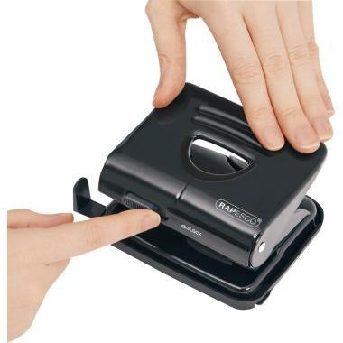 RAPESCO Locher 825 – Metall-Locher für 25 Blatt mit Anschlagschiene, schwarz
