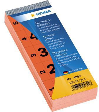 HERMA Nummernblock 4891 – 500 Nummernetiketten 1-500, gelb, 28 x 56 mm, Made in Germany