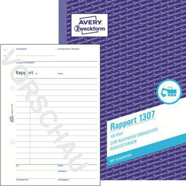 AVERY ZWECKFORM Rapport 01307 DIN A5, 100 Blatt, Bauformular mit 2 Durchschlägen