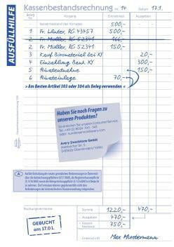 Avery Zweckform Kassenbericht 318 DIN A5, 50 Blatt, Kassenbestandsrechnung