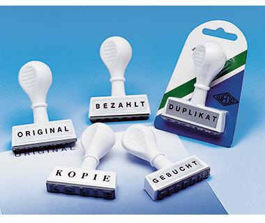WEDO Textstempel GEBUCHT 19312 – 45 mm Kunststoff, weiß, Made in Germany