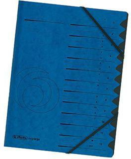 Herlitz Ordnungsmappe 10843316 – DIN A4, 12 Fächer, Karton blau, mit Gummizug