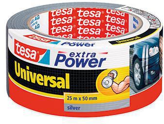tesa Gewebeband extra Power Universal 56388 – 50 mm x 25 m, silber, reißfest & wasserfest