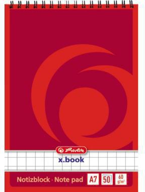 Herlitz Notizblock DIN A7 kariert 50 Blatt weiß, Spiralbindung, holzfrei