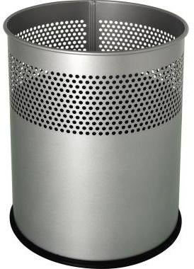 helit Papierkorb the dot 15 l Metall aluminiumgrau mit Lochdekor – rund, 25,7 x 32,1 cm