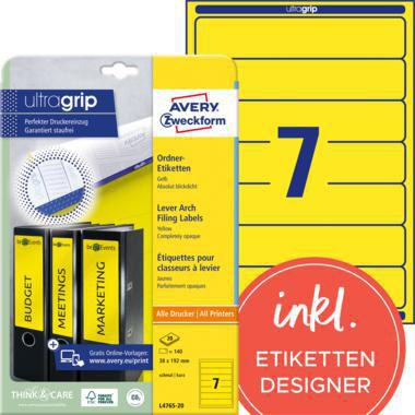 Avery Zweckform Ordnerrückenetikett L4763-20 ultragrip 38 x 192 mm blau 140 Stück