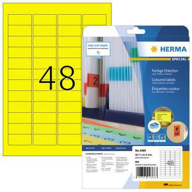 HERMA Universaletikett Special 4366 – 960 gelbe A4-Etiketten 45,7 x 21,2 mm, selbstklebend, wieder ablösbar