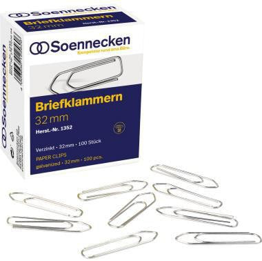 Soennecken Briefklammer 1352 32 mm verzinkt – 100 Stück pro Packung für schnelles Klammern