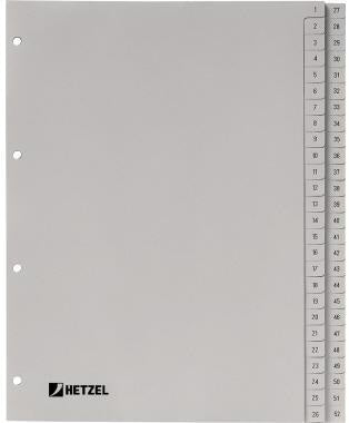 HETZEL Zahlenregister 1-52 DIN A4 grau – 52-teiliges PP-Register mit Universallochung