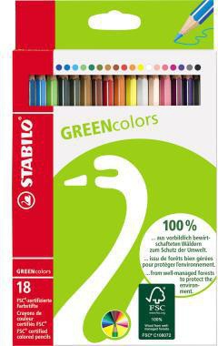 STABILO GREENcolors Farbstifte 18er Set – sechskant, FSC-zertifiziert, brillante Farben