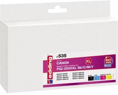 edding Tintenpatrone EDD-535 kompatibel mit Canon PGI-2500XL, 4er-Pack, schwarz/cyan/magenta/gelb