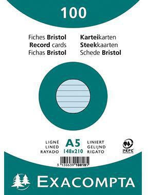 Exacompta Karteikarte DIN A5 liniert weiß 100 St./Pack. – 205 g/m² Karton, PEFC