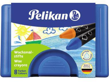 Pelikan Wachsmalstifte 8-farbig im blauen Etui mit runder Spitze und Schaber