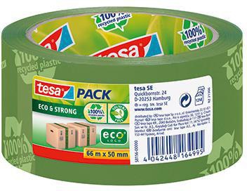 tesa tesapack Eco & Strong Packband 50 mm x 66 m braun – recyceltes PP, lösungsmittelfrei