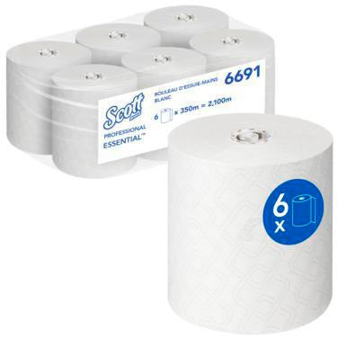 Scott Handtuchrolle Essential 6691 350m weiß 6 St./Pack. – Airflex™ 1-lagig für Aquarius Spender