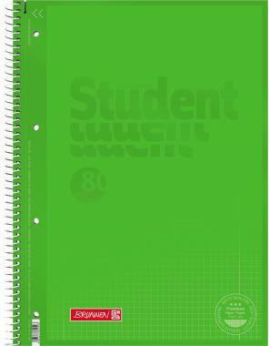 BRUNNEN Collegeblock Student Colour Code DIN A4 kariert, 80 Blatt, kiwi grün, Spiralbindung