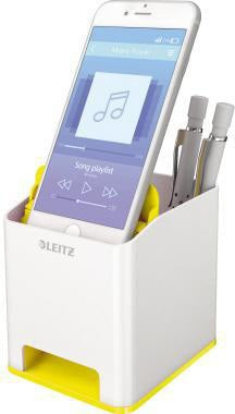 Leitz Stifteköcher WOW Duo Colour weiß/pink – mit Smartphone-Fach & Soundverstärkung