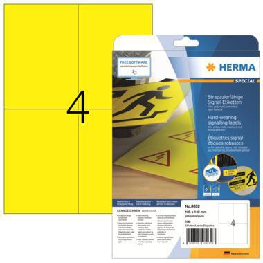 HERMA Folienetikett 8032 105x148 mm gelb – 100 wetterfeste Etiketten für Laserdrucker