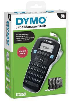 DYMO LabelManager 160 Value Pack Beschriftungsgerät mit 3 D1-Bändern 12 mm